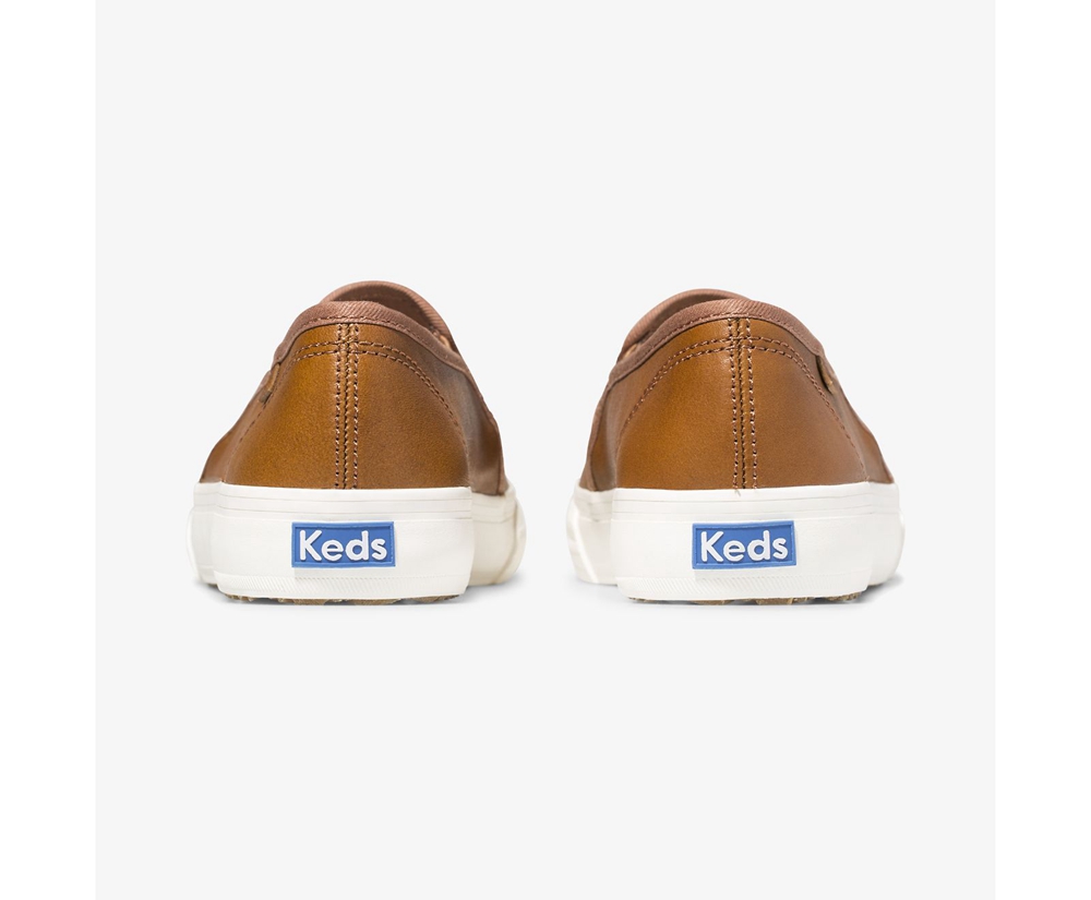 Slip Ons Keds Mujer Marrones - Double Decker Cuero - 307-TUFJZE